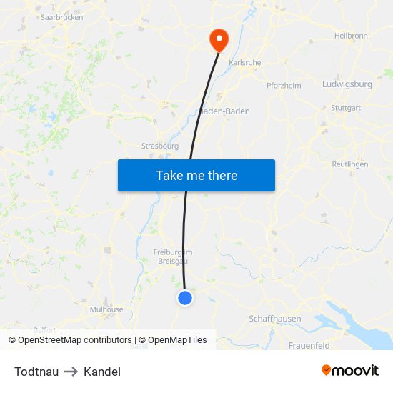 Todtnau to Kandel map