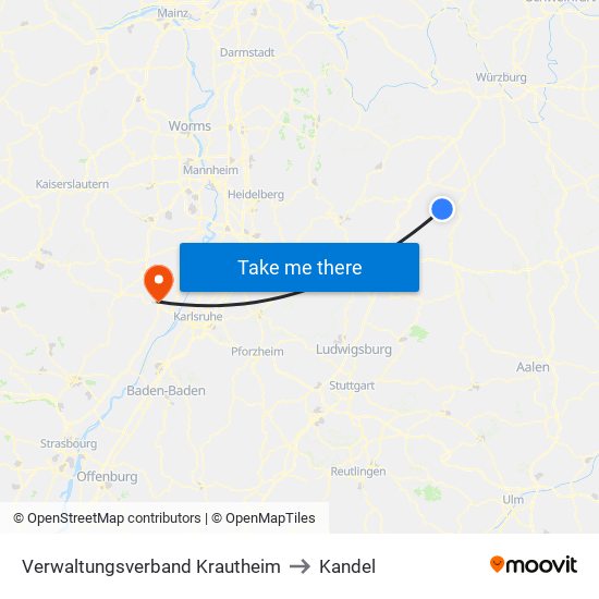 Verwaltungsverband Krautheim to Kandel map