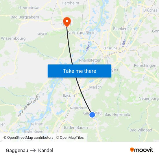 Gaggenau to Kandel map