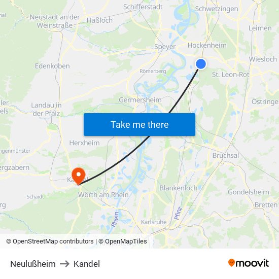 Neulußheim to Kandel map