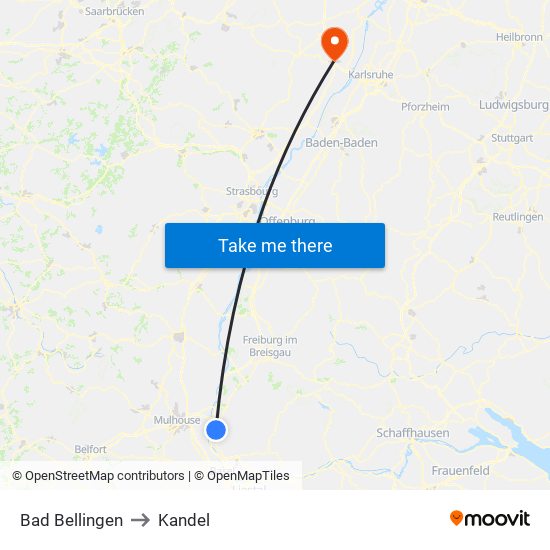 Bad Bellingen to Kandel map