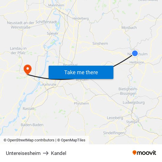 Untereisesheim to Kandel map