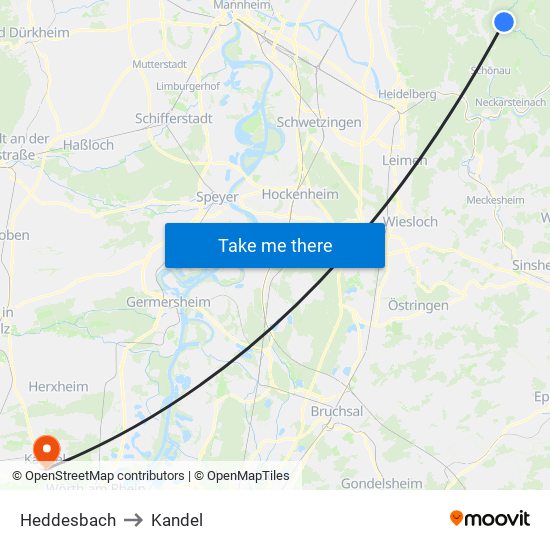 Heddesbach to Kandel map