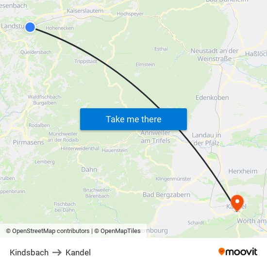 Kindsbach to Kandel map