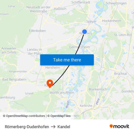 Römerberg-Dudenhofen to Kandel map