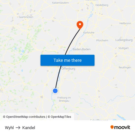 Wyhl to Kandel map
