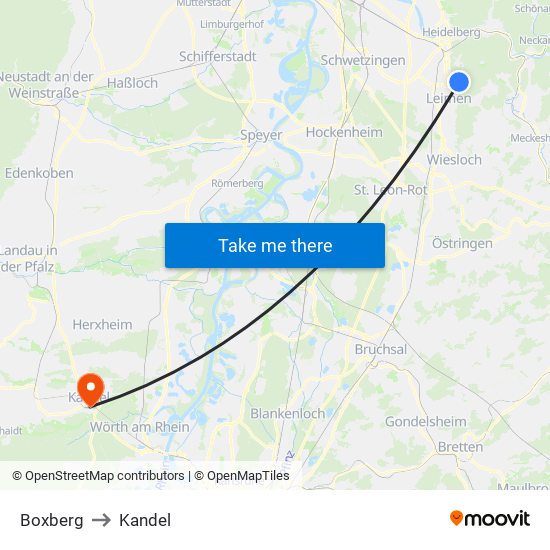 Boxberg to Kandel map
