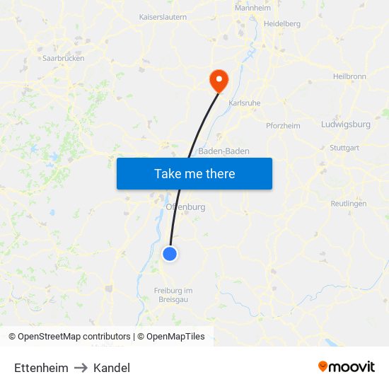 Ettenheim to Kandel map