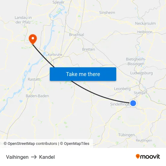 Vaihingen to Kandel map