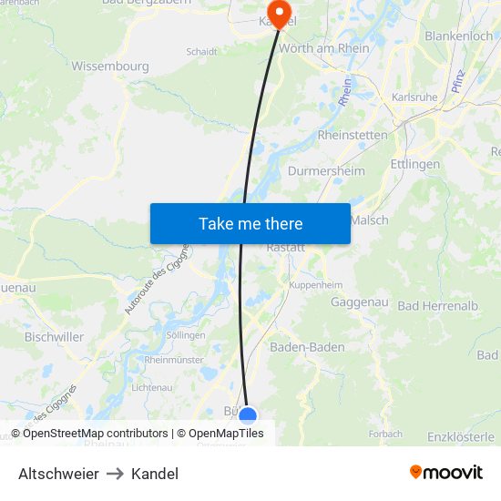 Altschweier to Kandel map