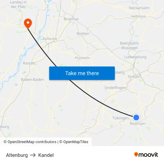 Altenburg to Kandel map