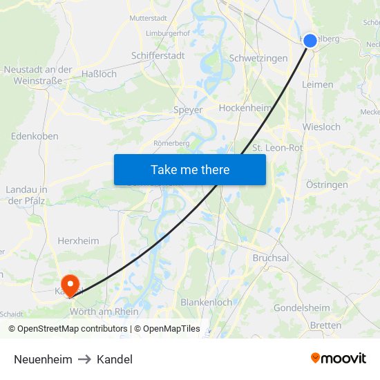 Neuenheim to Kandel map
