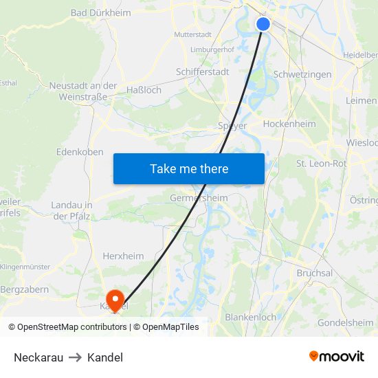 Neckarau to Kandel map