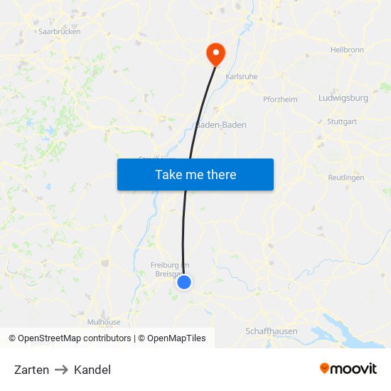 Zarten to Kandel map