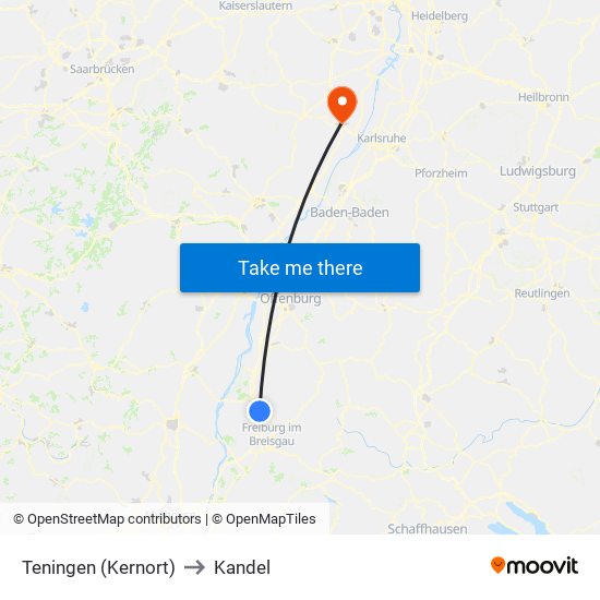 Teningen (Kernort) to Kandel map