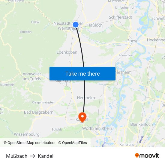 Mußbach to Kandel map