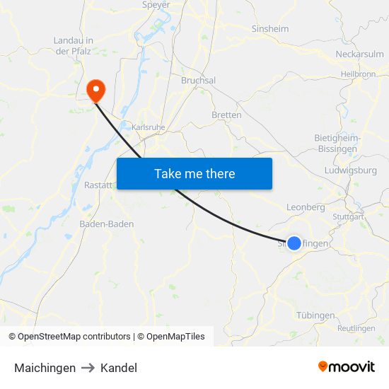 Maichingen to Kandel map