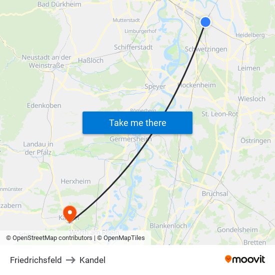 Friedrichsfeld to Kandel map