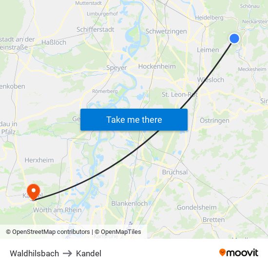 Waldhilsbach to Kandel map