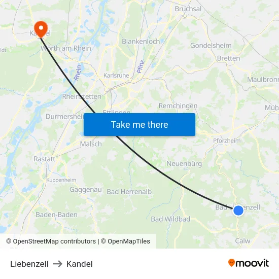 Liebenzell to Kandel map