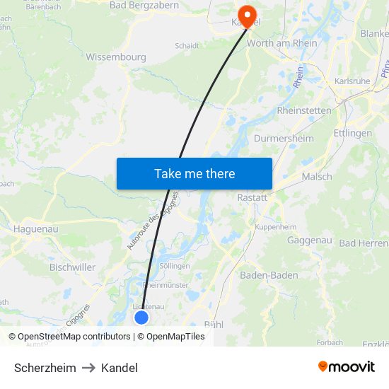 Scherzheim to Kandel map