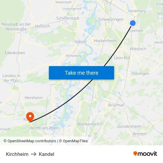 Kirchheim to Kandel map