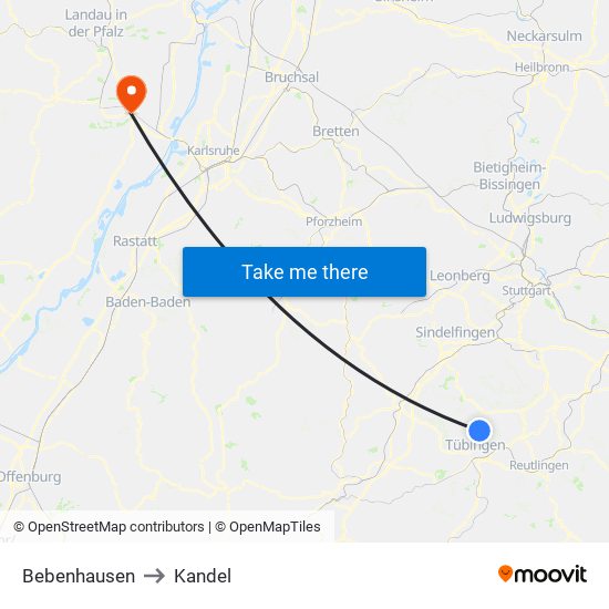 Bebenhausen to Kandel map