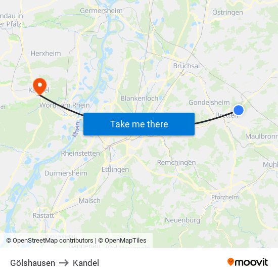 Gölshausen to Kandel map