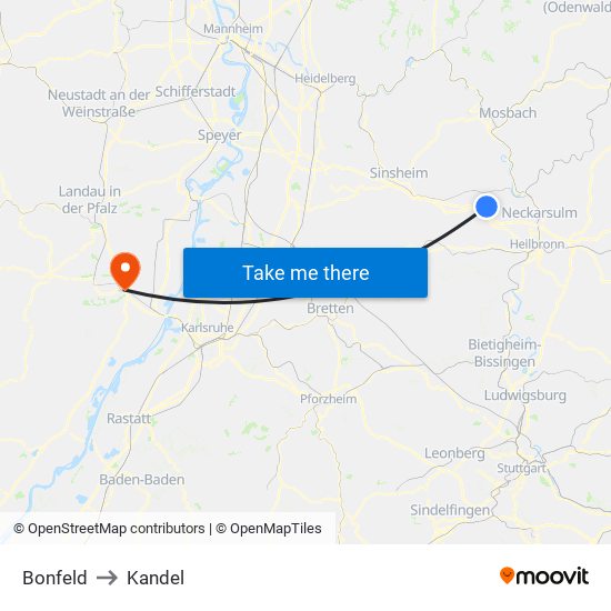 Bonfeld to Kandel map