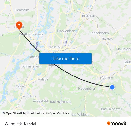 Würm to Kandel map