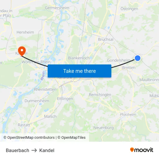 Bauerbach to Kandel map