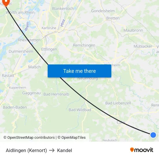 Aidlingen (Kernort) to Kandel map