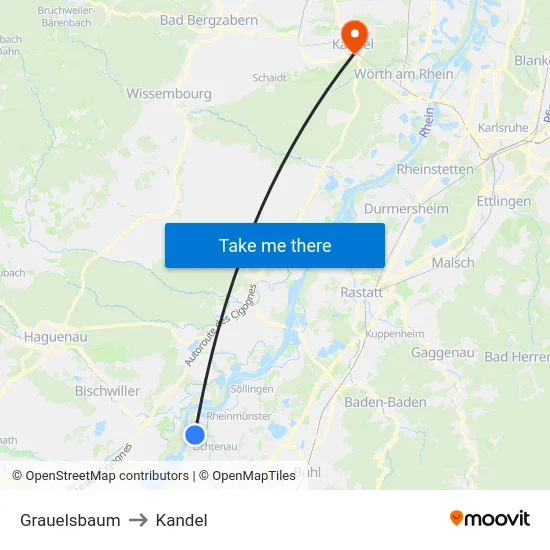 Grauelsbaum to Kandel map