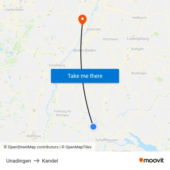 Unadingen to Kandel map