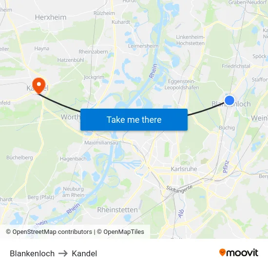 Blankenloch to Kandel map