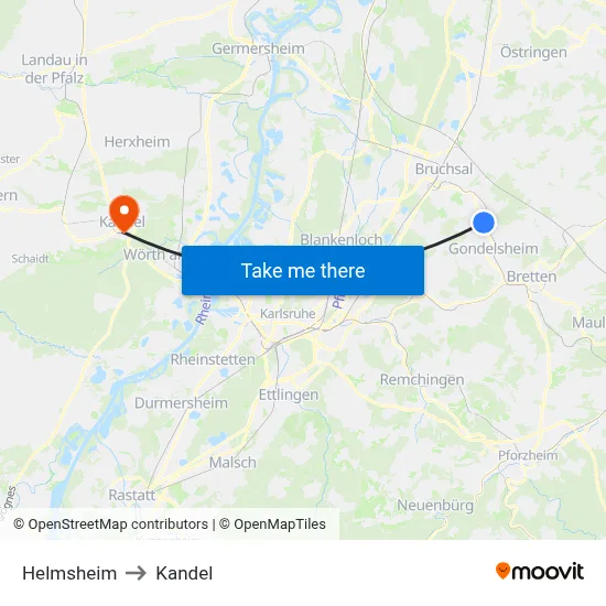 Helmsheim to Kandel map