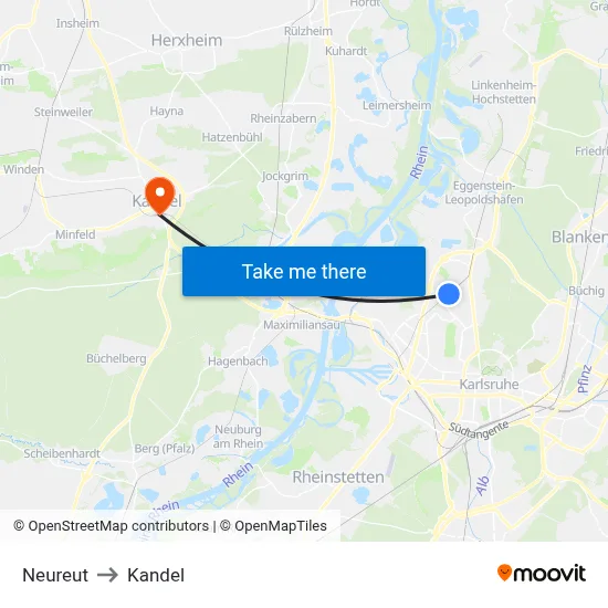 Neureut to Kandel map