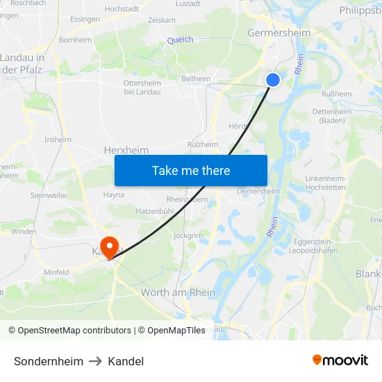 Sondernheim to Kandel map