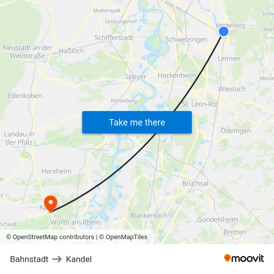 Bahnstadt to Kandel map
