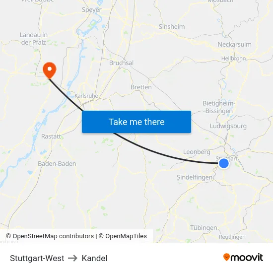Stuttgart-West to Kandel map