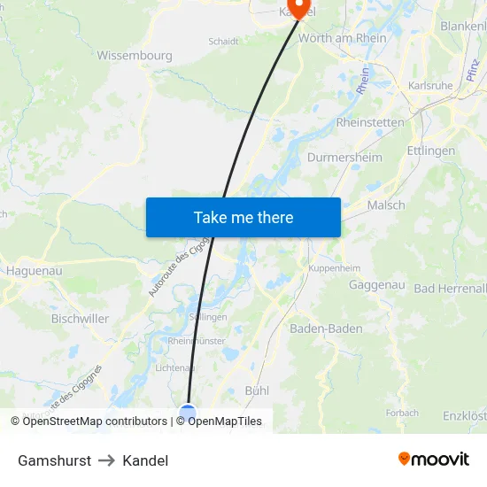 Gamshurst to Kandel map