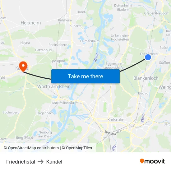 Friedrichstal to Kandel map