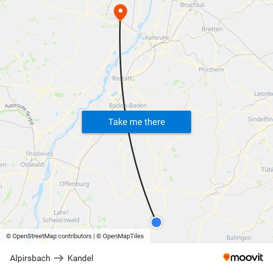 Alpirsbach to Kandel map