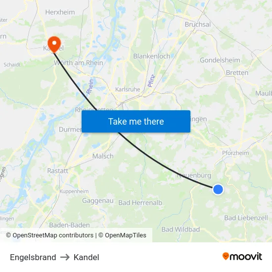 Engelsbrand to Kandel map