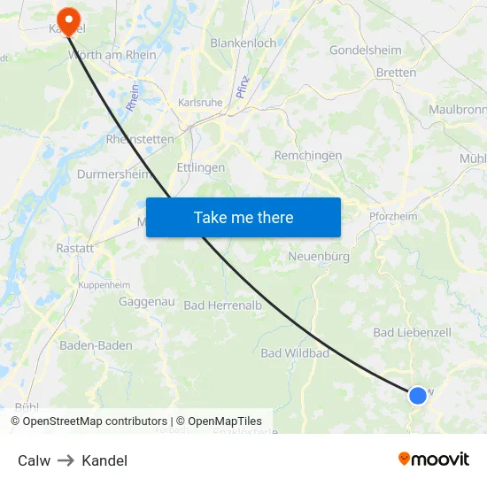 Calw to Kandel map