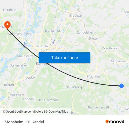 Mönsheim to Kandel map
