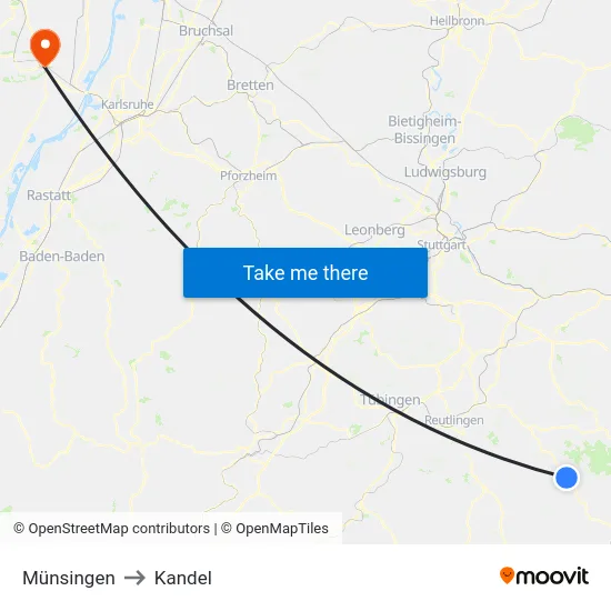 Münsingen to Kandel map