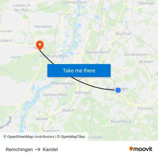 Remchingen to Kandel map