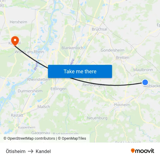 Ötisheim to Kandel map