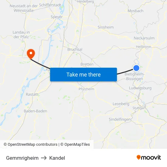 Gemmrigheim to Kandel map